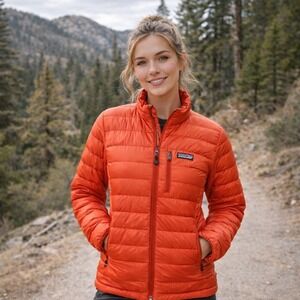 Patagonia Down Sweater Hoody Puffer Jacket Women's XS Coal Orange EUC